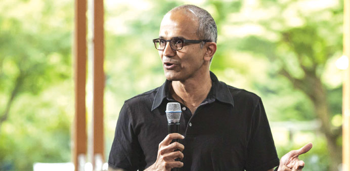 Satya Nadella, likely the next chief executive officer of Microsoft Corp, addressing a press conference in Washington on Thursday.