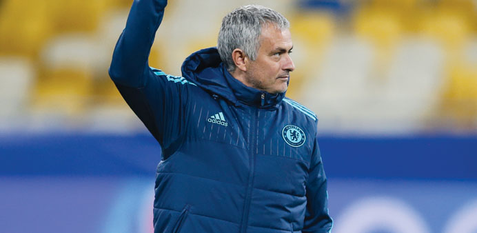 Chelsea manager Jose Mourinho during training session in Kiev yesterday. (Reuters)