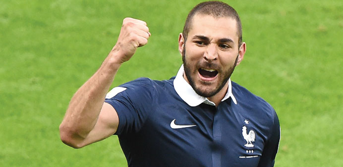 Franceu2019s forward Karim Benzema celebrates after a goal against Honduras. (AFP)
