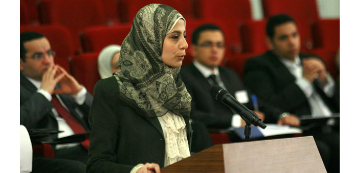 A student puts forward her arguments at the moot. 