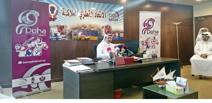 Qatar Boxing Federation president Yusuf Ali al-Kazim addresses a press conference held at the federationu2019s Al Bidda Tower office yesterday.