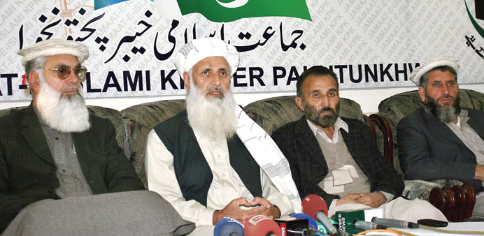 Professor Ibrahim (second left), one of the members of a committee announced by banned militant outfit Tehreek-e-Taliban Pakistan to hold peace talks 