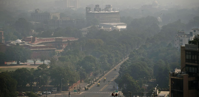 A general view showing smog enveloping New Delhi after the Diwali festival, which is notorious for heralding smoky air as thousands of firecrackers ar