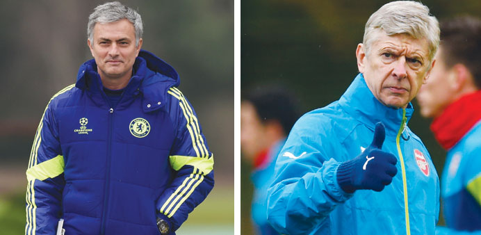 Chelsea coach Jose Mourinho (left) and Arsenal coach Arsene Wenger will clash tomorrow in the Community Shield.