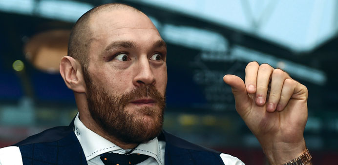 World heavyweight champion Tyson Fury during a press conference in Bolton yesterday.