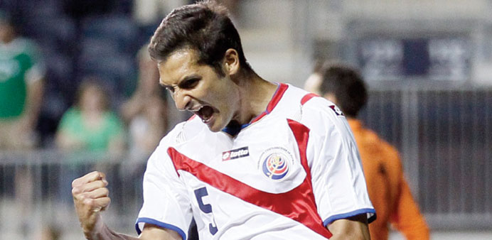 Costa Ricau2019s Celso Borges reacts after scoring a goal on a penalty kick to tie the score with Ireland during their friendly match in Chester, Pennsylv