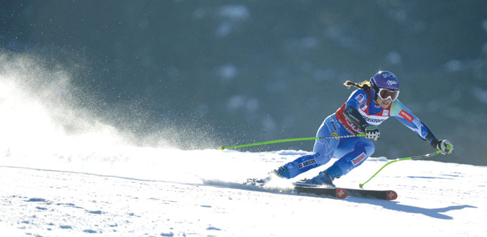 Sloveniau2019s Tina Maze competes during the World Cup Womenu2019s Super G competition in Garmisch-Partenkirchen yesterday. (AFP)