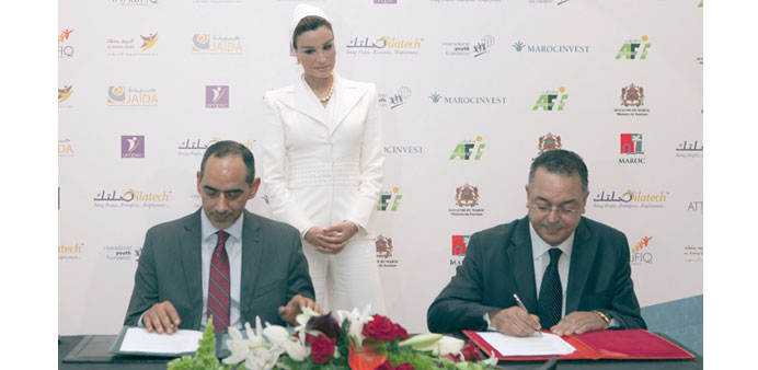 HH Sheikha Moza bint Nasser witnesses the signing of several memorandums of understanding between Silatech and its Moroccan partners represented by CE