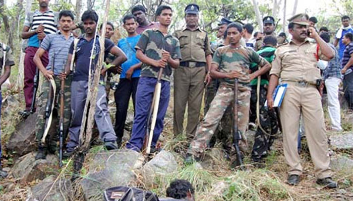 Police personnel after the 'encounter' with red sanders smugglers
