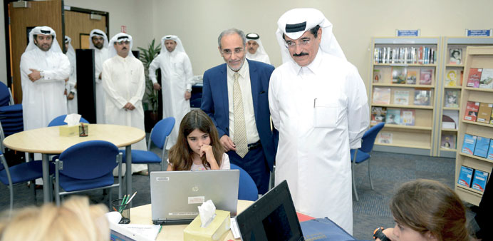 HE Dr Hamad bin Abdulaziz al-Kuwari, Dr Abdul Ghafour al-Heeti and a delegation of officials during the visit to Qatar Music Academy.