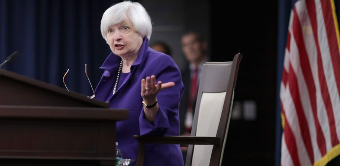 Federal Reserve Bank Chair Janet Yellen holds a news conference where she announced that the Fed will raise its benchmark interest rate for the first 