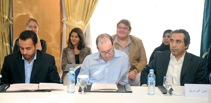 CPJ executive director Joel Simon (centre) at the workshop yesterday.
