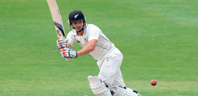 New Zealandu2019s BJ Watling bats against England in Queenstown yesterday.
