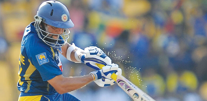 Sri Lankan batsman Tillakaratne Dilshan plays a shot during the fifth and final ODI match between Sri Lanka and South Africa at the R. Premadasa Stadi