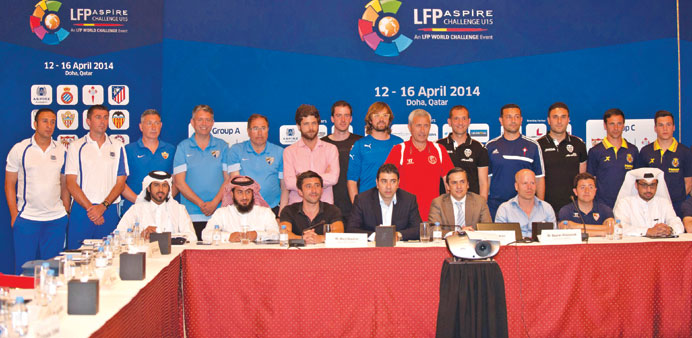 Officials and team representatives during the technical meeting of the Liga de Futbol Professional u2013 Aspire Challenge.