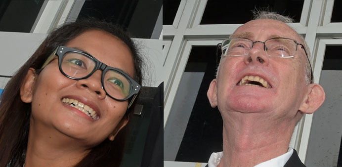Australian journalist Alan Morison (R) and Thai colleague Chutima Sidasathian (L) 