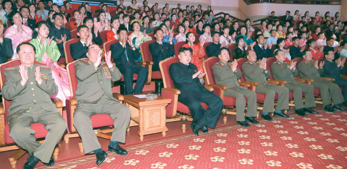 North Korean leader Kim Jong-un attending a concert held at a theatre in Pyongyang, North Korea to celebrate May Day.