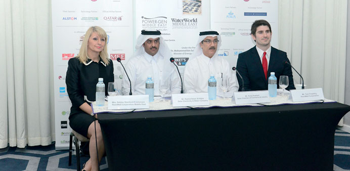 Officials at a press meet on the upcoming Power-Gen Middle East conference.