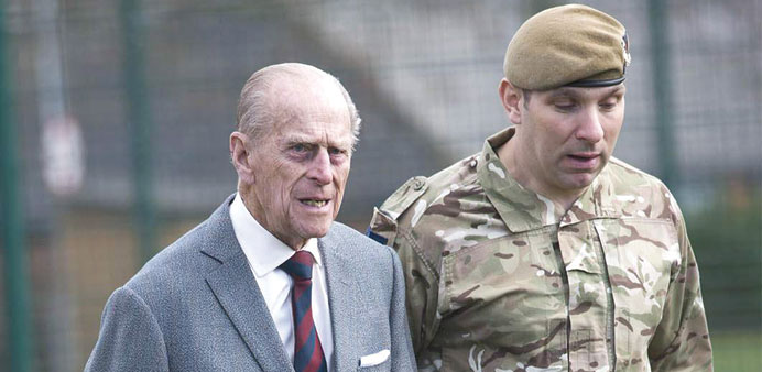 Prince Philip visits the 1st Battalion of the Grenadier Guards at Lille Barracks in Aldershot.