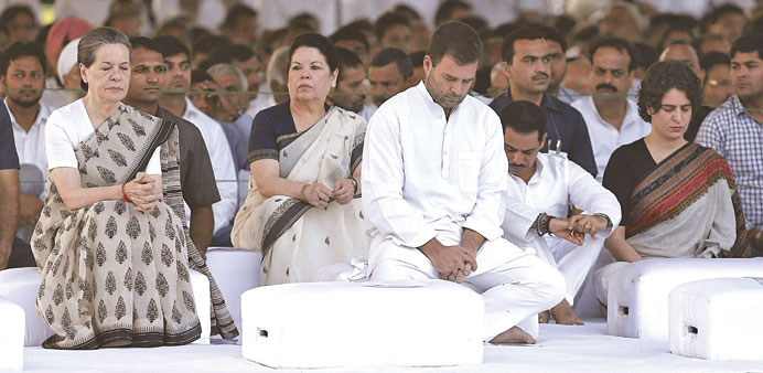 Congress party chief Sonia Gandhi, son and party vice-president Rahul Gandhi, daughter Priyanka Gandhi Vadra and Priyankau2019s husband Robert Vadra pay r