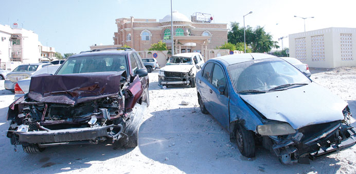  Vehicles damaged in accidents are seen abandoned.
