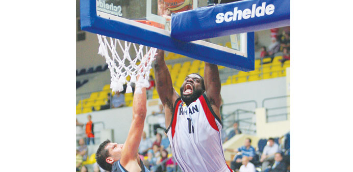 Action from Rayyan and ASU semifinal of the 24th FIBA Asia Champions Cup in Amman yesterday. 