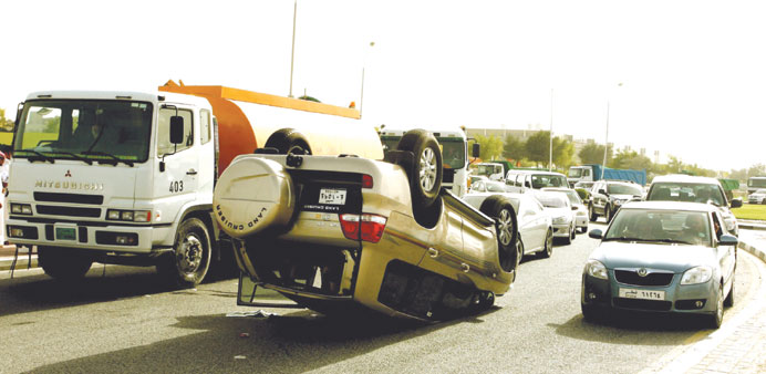 A  recent road crash accident scene in Doha.