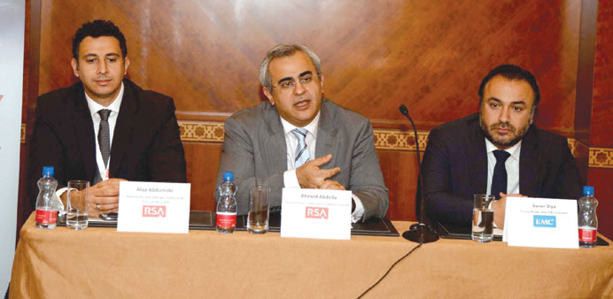 Abdella (centre) speaking about cyber security threats as Diya (right) and Abdulnabi look on.