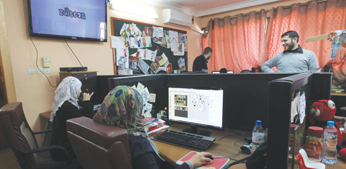 Employees working on the production of The Scarecrow in Gaza City.
