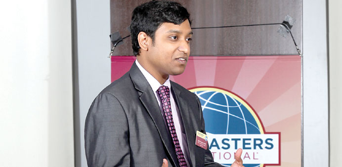  Standing tall: DTM Sujit Sukumaran delivering a motivational speech.
