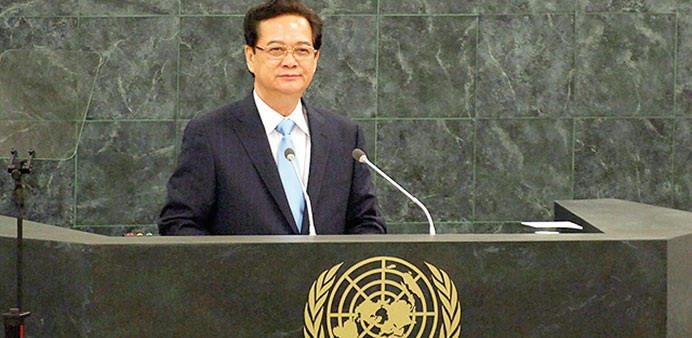 Vietnam Prime Minister Nguyen Tan Dung addressing the 68th Session of the UN General Assembly in New York.