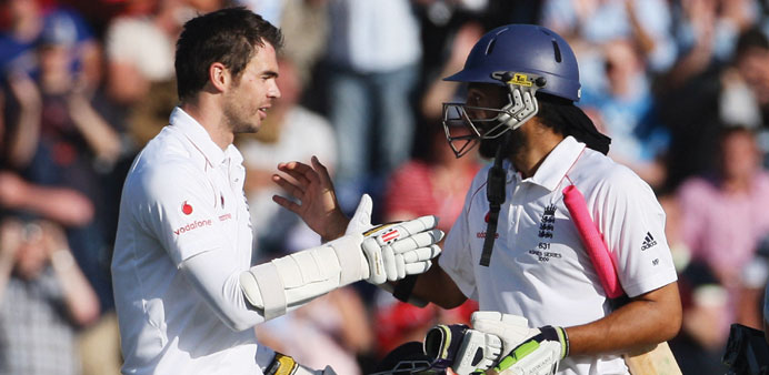 Tailenders James Anderson (left) and Monty Panesar battled to secure a draw for England in the famous Ashes Test at Cardiff in 2009.