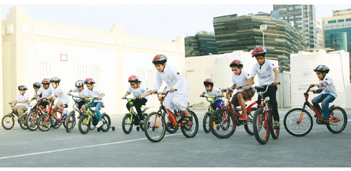 Children pedal their way to the finish line. PICTURE: Nasar T K