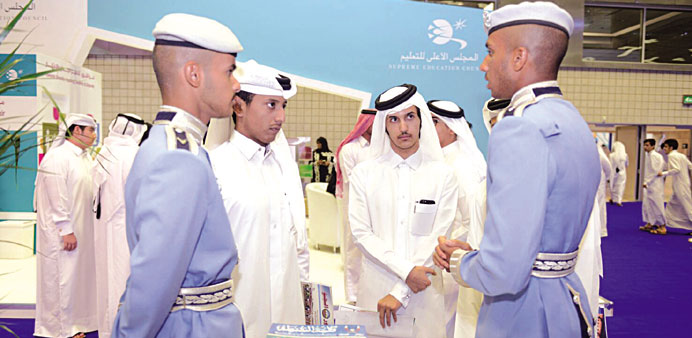 The Police College cadets interacting with visitors at the pavilion.