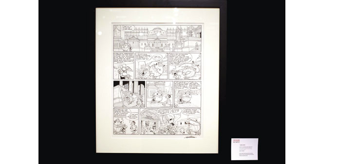  A picture taken on Saturday shows the original drawing of the Asterix 1972 comic book Les lauriers de Cu00e9sar (Asterix and the Laurel Wreath), displaye