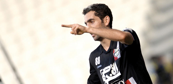 Iranian international Mojtaba Jabbari celebrates after scoring for Al Ahli against Lekhwiya in the Emir Cup quarter-finals yesterday.