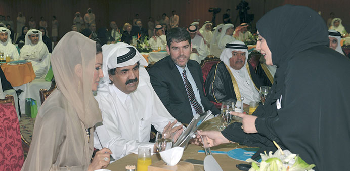 HH the Emir Sheikh Hamad bin Khalifa al-Thani and HH Sheikha Moza bint Nasser at the Social Development Centreu2019s eighth charity gala dinner at the Qat