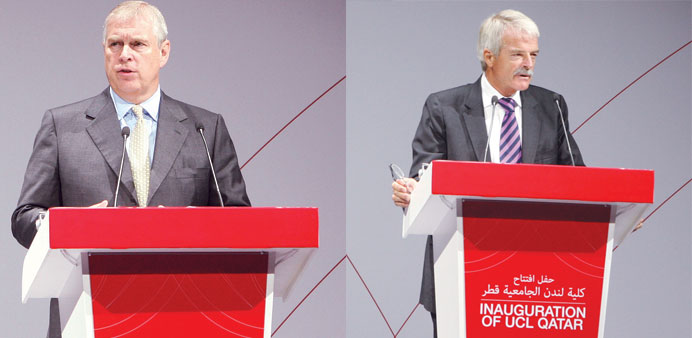 Prince Andrew (left) and Sir Malcolm Grant address the gathering.