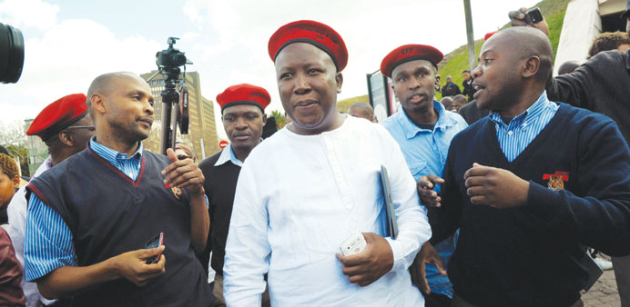 South African firebrand Julius Malema arrives for the launch of his u2018Economic Freedom Fightersu2019 political movement in Johannesburg yesterday.