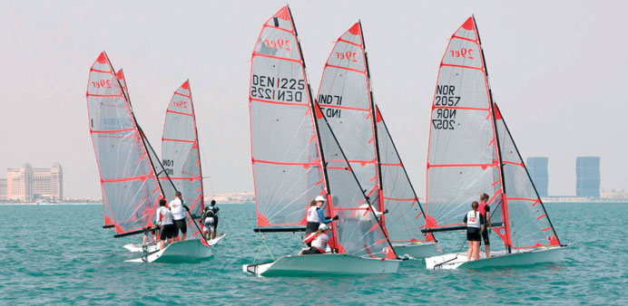 Sailors in action during the second day of the Sail the Gulf here at the Doha Bay yesterday.