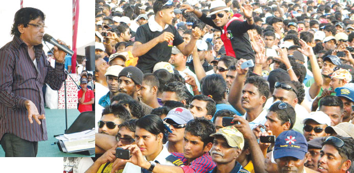 Singer-comedian Tissa Abeykoon entertains the audience. RIGHT: The huge crowd at the Sinhala and Tamil New Year celebrations. PICTURES: Joey Aguilar a
