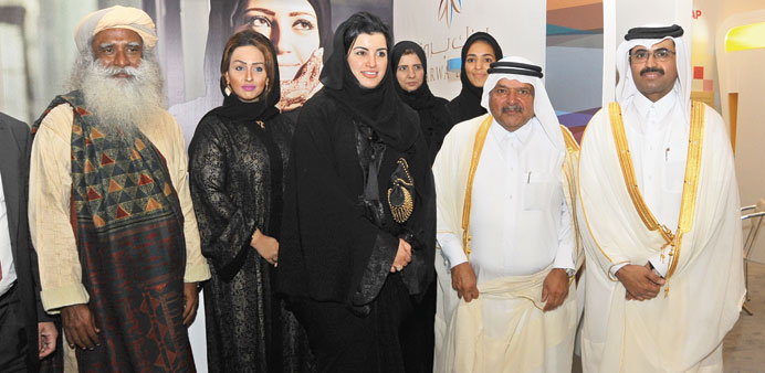 Sadhguru Jaggi Vasudev (left) with HE Dr Mohamed bin Saleh al-Sada, Aisha Alfardan, Sheikh Faisal bin Qassim al-Thani and others at the forum yesterda