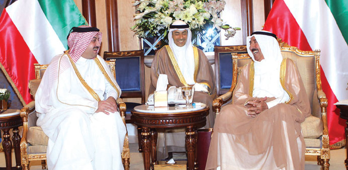 HE the Foreign Minister Dr Khalid bin Mohamed al-Attiyah holding talks with Kuwaitu2019s Emir Sheikh Sabah al-Ahmed al-Jaber al-Sabah yesterday.