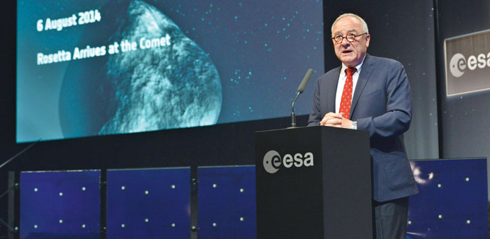 European Space Agency director general Jean-Jacques Dordain speaks at the European Space Operations Centre in Darmstadt, Germany during a presentation