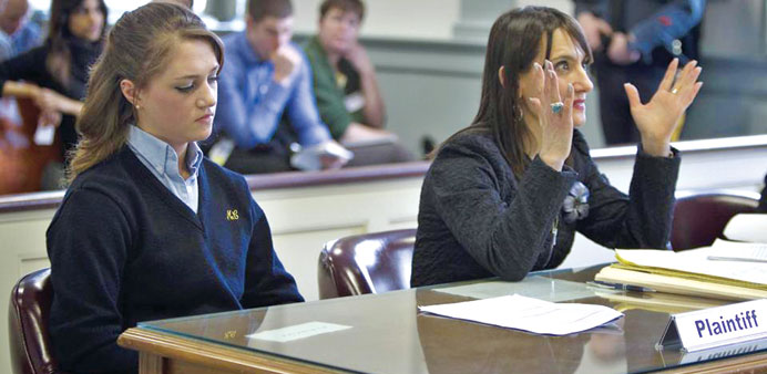 New Jersey student Canning and her attorney Helfand during a hearing in her lawsuit against her parents in Morristown.