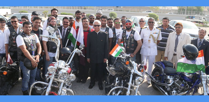 Indian Ambassador Sanjiv Arora with the bikers PICTURE: Jayan Orma