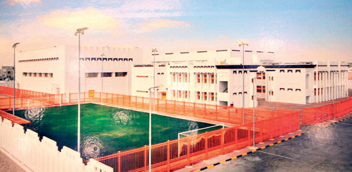 A graphic image of one of the new schools to be built in Umm Salal Mohamed, provided at the Ashghal contract-awarding ceremony yesterday.