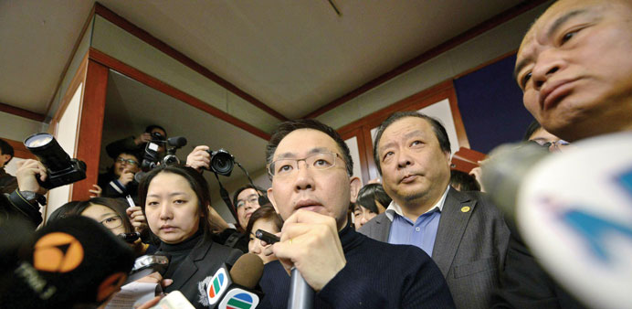 Liu Guohua, general manager of Malaysia Airlines in greater China, speaks at a press conference in Beijing.