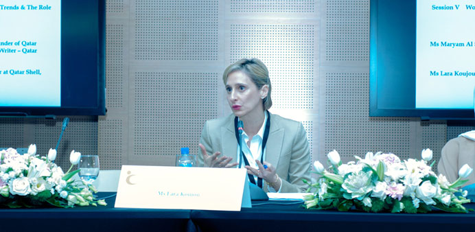 Qatar Shell social investment manager Lara Koujou delivers the keynote lecture at the panel discussion.