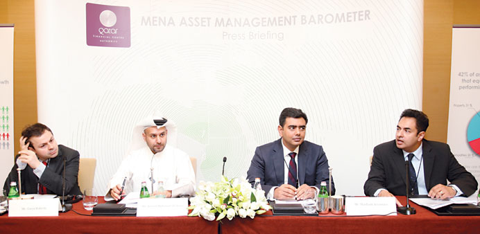 Srivastava and al-Jaida among others giving details of the u201cMena Asset Management Barometeru201d in Doha yesterday.